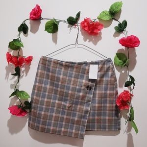 Plaid Buttoned Wrap Skirt